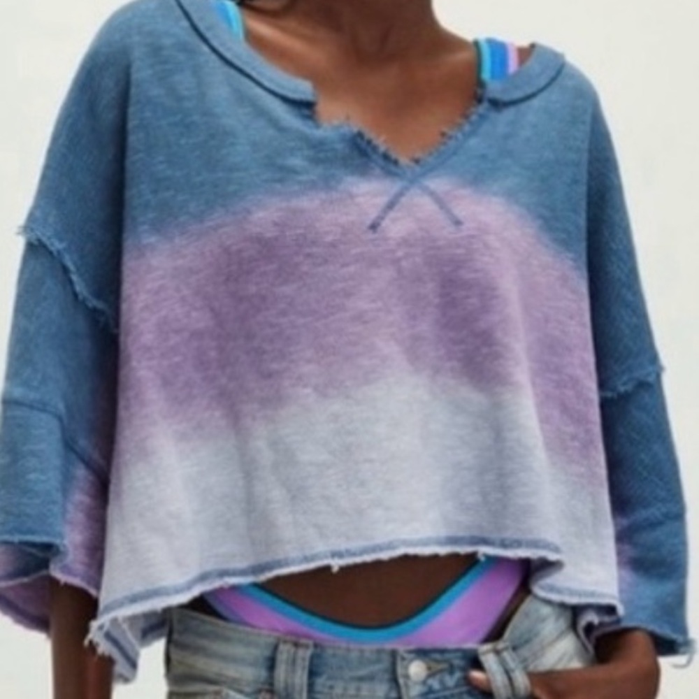 FREE PEOPLE We The Free AFTER MIDNIGHT WASHED OVERSIZED BOXY DISTRESSED TEE SZ S